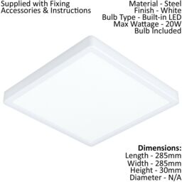 Loops Wall Flush Ceiling Light White Shade Square White Plastic Bulb LED 20W Included - thumbnail 2