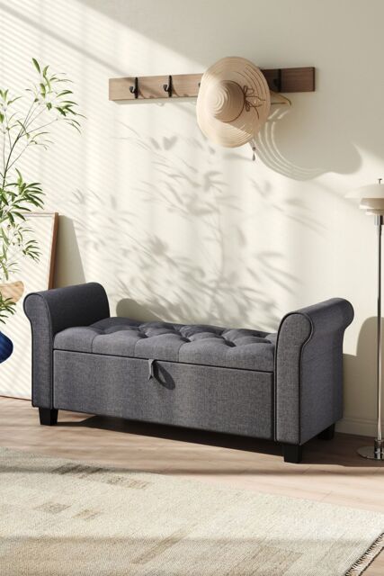H&O Direct Modern Linen Storage Ottoman Bench in Dark Grey - image 1