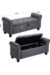 H&O Direct Modern Linen Storage Ottoman Bench in Dark Grey - thumbnail 3