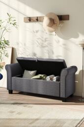 H&O Direct Modern Linen Storage Ottoman Bench in Dark Grey - thumbnail 2
