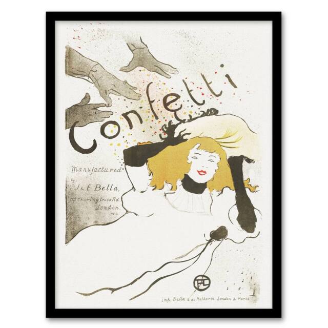 Artery8 Confetti Vintage French Advert Vintage Framed Wall Art Print Lautrec in White - Size: A4 - image 1