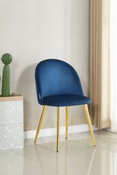 Life Interiors Single Lucia Ergonomic Velvet Dining Chair with Wooden Legs, Modern Upholstered Accent Chair in Royal - thumbnail 2