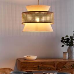 Wyld and Coco Rattan Pendant Lamp Beige Polyester Shade Boho in Natural