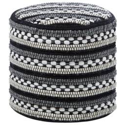 Wyld and Coco Handwoven Black-and-White Cotton-Wool Braided Macramé Pouffe in Black - thumbnail 2