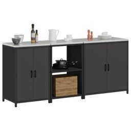 Berkfield Home with Shelf Other with Storage with Door 3 pcs Black Cold-rolled steel - thumbnail 3