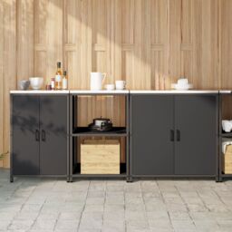 Berkfield Home with Shelf Other with Storage with Door 3 pcs Black Cold-rolled steel - thumbnail 1