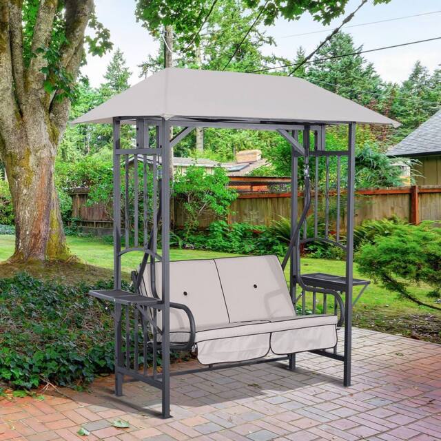 OUTSUNNY Outdoor Garden 2 Seater Canopy Swing Seat Porch Loveseat Hammock Chair in Beige - image 1