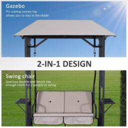 OUTSUNNY Outdoor Garden 2 Seater Canopy Swing Seat Porch Loveseat Hammock Chair in Beige - thumbnail 4