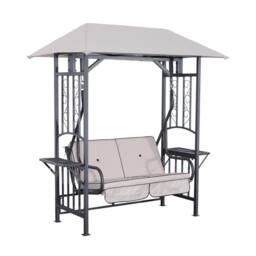 OUTSUNNY Outdoor Garden 2 Seater Canopy Swing Seat Porch Loveseat Hammock Chair in Beige - thumbnail 2
