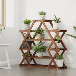 Berkfield Home Elegant Flower Stand 110x25x105 cm Solid Wood Fir in Brown - Size: 110 x 25 x 105 cm - thumbnail 1