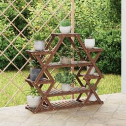 Berkfield Home Elegant Flower Stand 110x25x105 cm Solid Wood Fir in Brown - Size: 110 x 25 x 105 cm - thumbnail 2