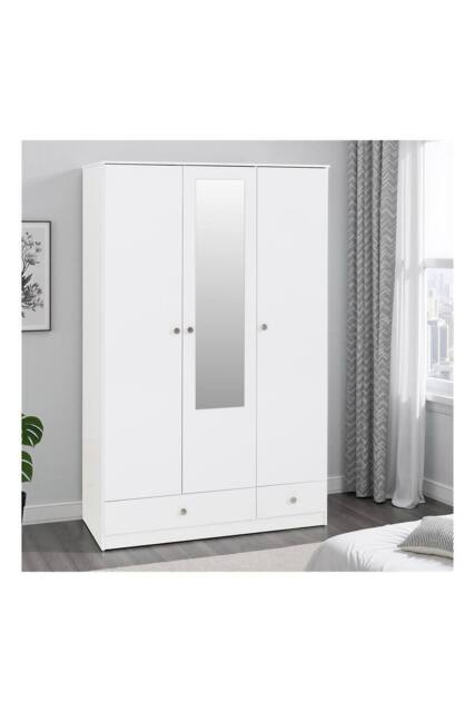 Seconique Denver 3 Door 2 Drawer Mirrored Wardrobe - WHITE GLOSS - image 1