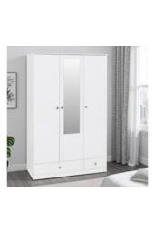 Seconique Denver 3 Door 2 Drawer Mirrored Wardrobe - White Gloss