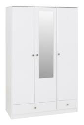 Seconique Denver 3 Door 2 Drawer Mirrored Wardrobe - WHITE GLOSS - thumbnail 2