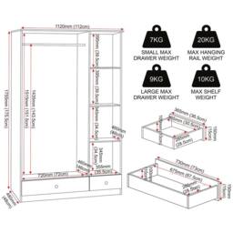 Seconique Denver 3 Door 2 Drawer Mirrored Wardrobe - White Gloss - thumbnail 9