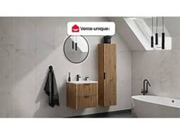 Vente-unique Fluted Wall-Hung Bathroom Tall Unit - Light Natural - H140 Cm - ZEVARA in Light Oak - thumbnail 4