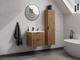 Vente-unique Fluted Wall-Hung Bathroom Tall Unit - Light Natural - H140 Cm - ZEVARA in Light Oak - thumbnail 1