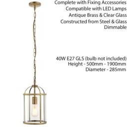 Loops Hanging Ceiling Pendant Light Brass & Glass Lantern Box Shade Lamp Bulb Holder in Clear - thumbnail 2