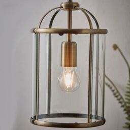 Loops Hanging Ceiling Pendant Light Brass & Glass Lantern Box Shade Lamp Bulb Holder in Clear - thumbnail 3