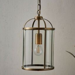 Loops Hanging Ceiling Pendant Light Brass & Glass Lantern Box Shade Lamp Bulb Holder in Clear - thumbnail 4