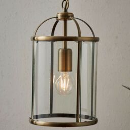 Loops Hanging Ceiling Pendant Light Brass & Glass Lantern Box Shade Lamp Bulb Holder in Clear - thumbnail 5