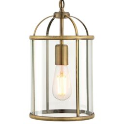 Loops Hanging Ceiling Pendant Light Brass & Glass Lantern Box Shade Lamp Bulb Holder in Clear
