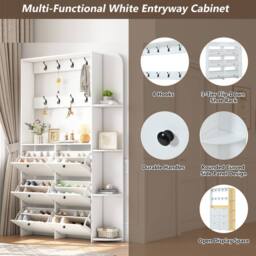 Rolipo White Entryway Coat Rack & Shoe Storage Cabinet - thumbnail 7