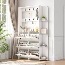 Rolipo White Entryway Coat Rack & Shoe Storage Cabinet - thumbnail 3