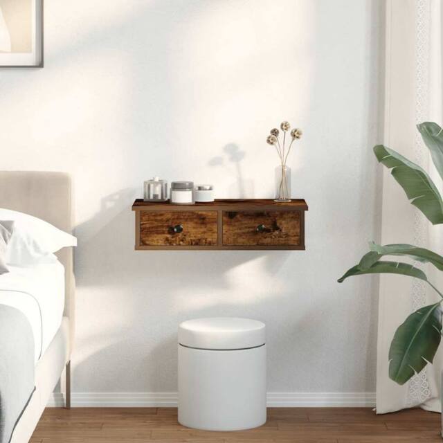 Berkfield Home Wall Shelf with Drawers Smoked Oak 60x25x15 cm Engineered Wood in Brown - Size: 60 x 25 x 15 cm - image 1