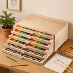 EONLION Wooden Artist Supply Storage Box with 6 Drawers in Brown - thumbnail 3
