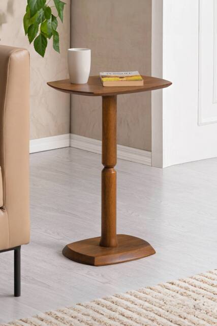 MH London Solid Mango Wood Pedestal Side Table, End Table for Living Room - Firma in Walnut - image 1