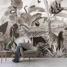 Superfresco Easy Jungle Animals Black & White Print To Order 3m x 2.8m Mural - thumbnail 4