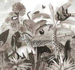 Superfresco Easy Jungle Animals Black & White Print To Order 3m x 2.8m Mural - thumbnail 2