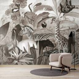 Superfresco Easy Jungle Animals Black & White Print To Order 3m x 2.8m Mural - thumbnail 5
