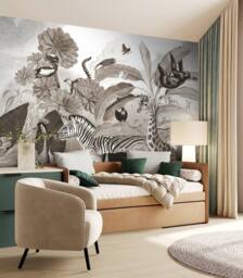 Superfresco Easy Jungle Animals Black & White Print To Order 3m x 2.8m Mural - thumbnail 6