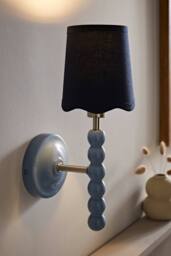 ValueLights Bobbins Pastel Bobble Wall Light & Navy Linen Shade & Bulb in Dark Navy