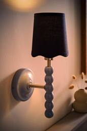 ValueLights Bobbins Pastel Bobble Wall Light & Navy Linen Shade & Bulb in Dark Navy - thumbnail 2