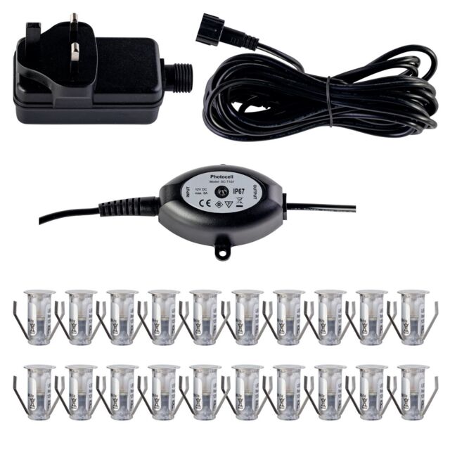 First Choice Lighting Set of 20 - 15mm IP67 Warm White LED Decking Kit with Photocell in Silver - image 1