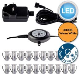 First Choice Lighting Set of 20 - 15mm IP67 Warm White LED Decking Kit with Photocell in Silver - thumbnail 9