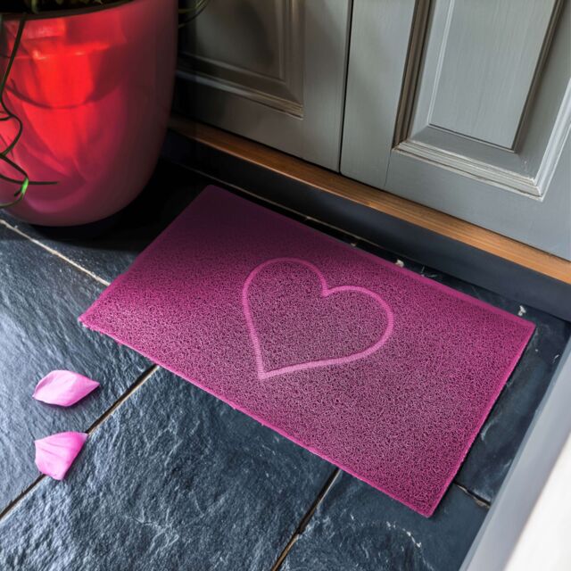 Nicoman Embossed PVC Spaghetti Pressed Heart Doormat in Pink - Size: 90 cm x 60 cm - image 1
