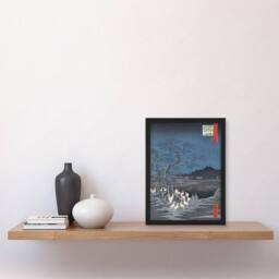 Artery8 Hiroshige Framed Wall Art New Years Eve Foxfires At The Changing Tree in Blue - Size: A4 - thumbnail 2