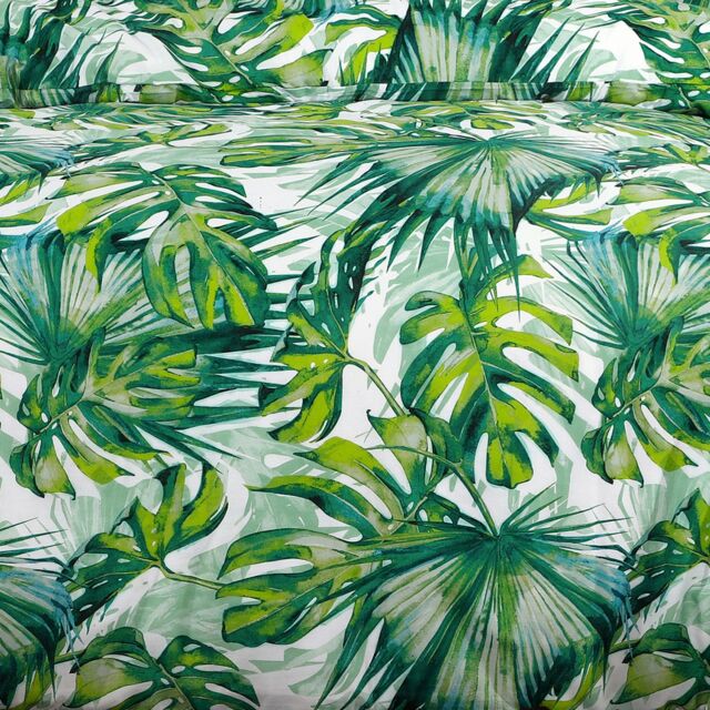 Velosso Tropical Leaf Cotton Rich Printed Duvet Cover & Pillowcase Set in Green - Size: King - image 1