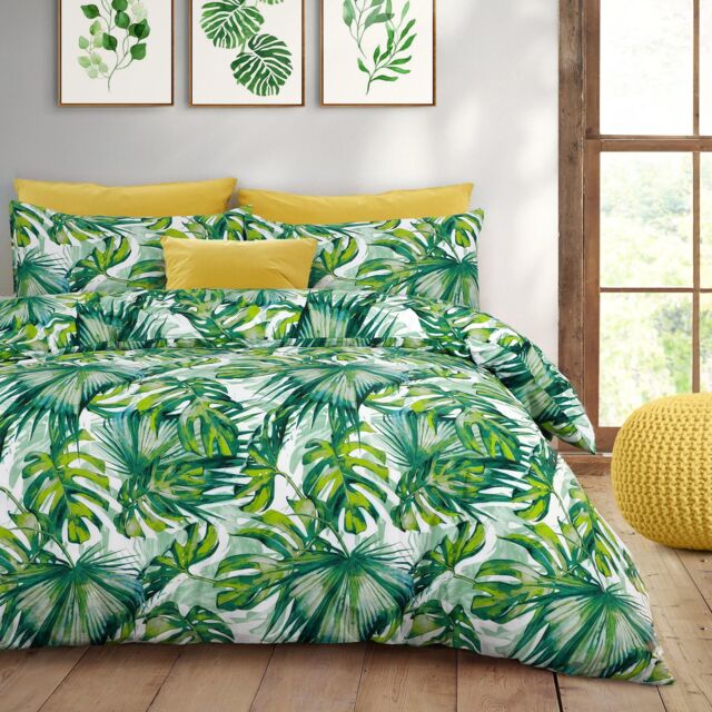 Tropical Leaf Cotton Rich Printed Duvet Cover and Pillowcase Set
