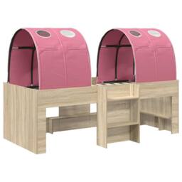 Berkfield Home Bed with Tunnel 3 pcs Sonoma Oak & Pink Engineered Wood in Brown - thumbnail 3