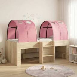Berkfield Home Bed with Tunnel 3 pcs Sonoma Oak & Pink Engineered Wood in Brown - thumbnail 1