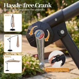 Costway Offset Cantilever Patio Umbrella Outdoor Market Umbrella w/ Solar LED in Light Brown - thumbnail 9