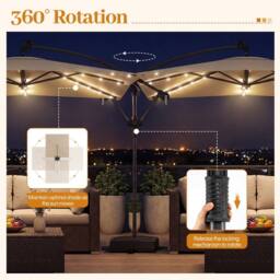 Costway Offset Cantilever Patio Umbrella Outdoor Market Umbrella w/ Solar LED in Light Brown - thumbnail 5