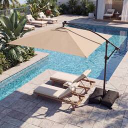 Costway Offset Cantilever Patio Umbrella Outdoor Market Umbrella w/ Solar LED in Light Brown - thumbnail 4