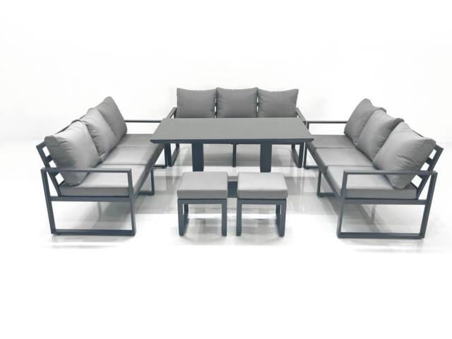 Fimous 11 Seater Garden Sofa Set Aluminium Furniture Rising Dining Tabe Set wth 2 Small Footstools Dark Grey - image 1