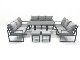 Fimous 11 Seater Garden Sofa Set Aluminium Furniture Rising Dining Tabe Set wth 2 Small Footstools Dark Grey - thumbnail 1